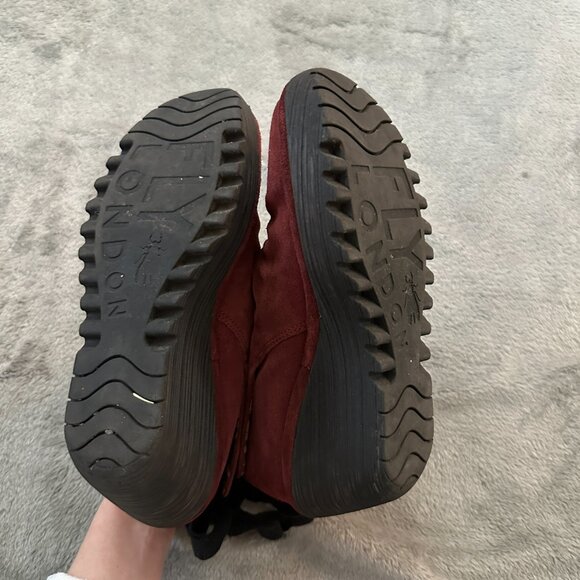 Fly London Yebi Suede Ruched Ankle Boots Booties Women's 38 US 7.5 8 Burgundy - Picture 5 of 6